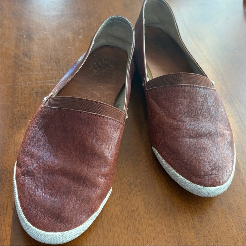 Frye Melanie Cognac Brown Scrunched Leather Slip-On Flats 9 - Picture 6 of 15